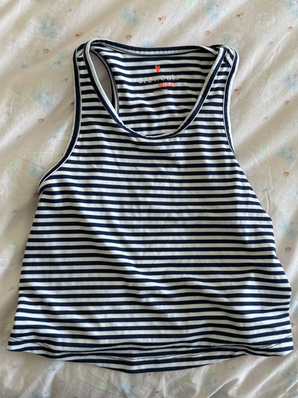Crewcuts Navy and White Striped Tee with Small Red Heart
